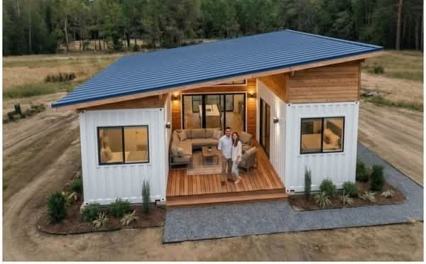 The Aspen container home with covered porch and wood deck