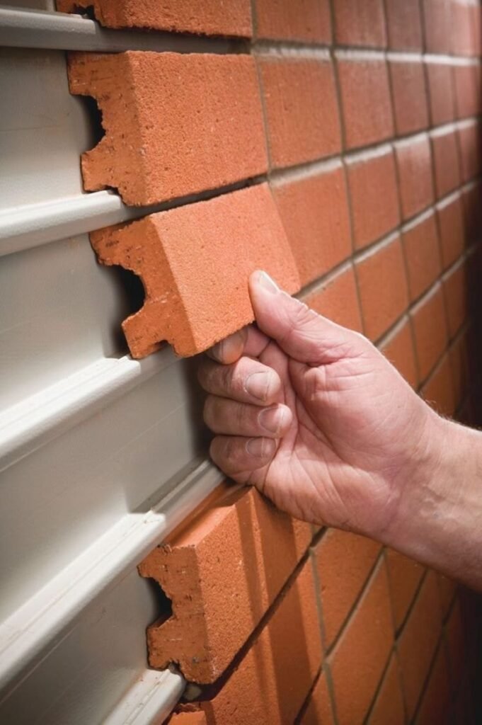 Brick-slip cladding on a container wall